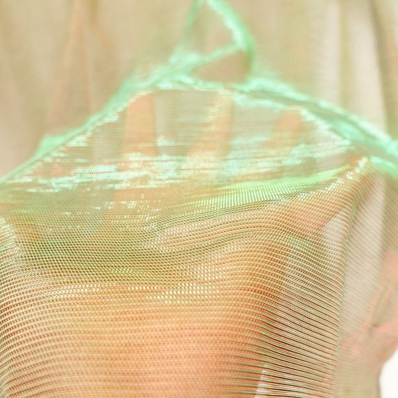 SILENCE +‎ NOISE Womens Brown Green T Shirt SMALL Sheer Sparkle Iridescent Mesh - Picture 7 of 13